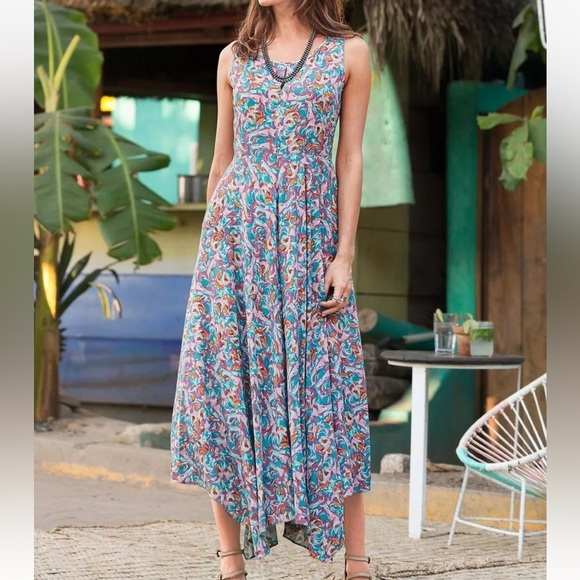 Sundance Salma Watercolor Handkerchief Maxi Dress Size 4 - Picture 1 of 8